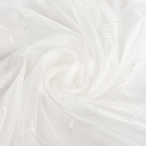 White sheesha organza-style fabric in layered studio folds